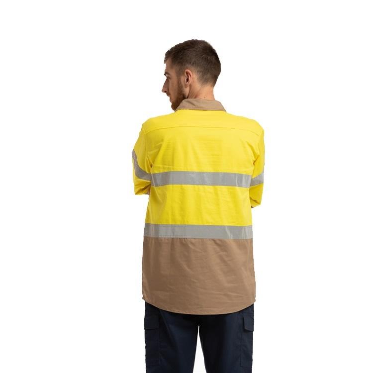 Hot Sale Customized Logo Yellow / Navy Industrial Construction Hi Vis Cotton Drill Work Shirt