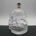 Hot sale custom design crystal bottle unique skull shape 700 ml liquor whisky gin vodka glass bottle 750ml