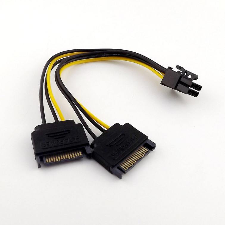 Dual ST 15 Pin Cable Male to PCI-E 6 Pin Female Video Card Power Adapter Cable