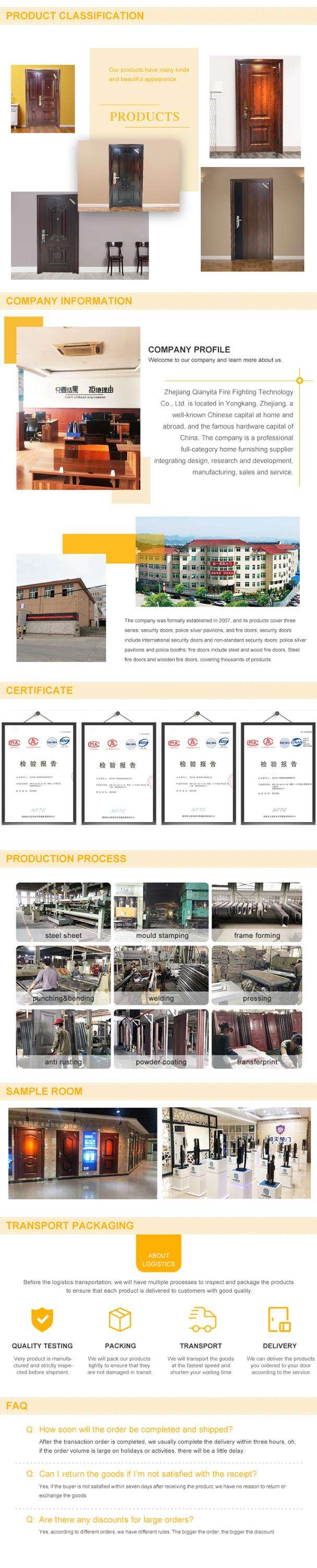 Company security design iron fire proof factory price China exteriorblack steel door in Bangladesh