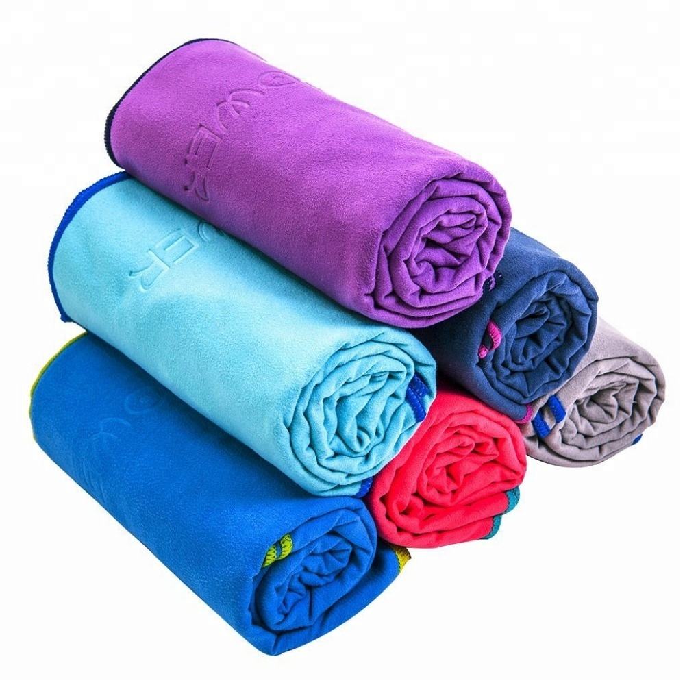 Best sell Custom logo Microfiber suede quick dry  lightweight outdoor travel towel with pocket