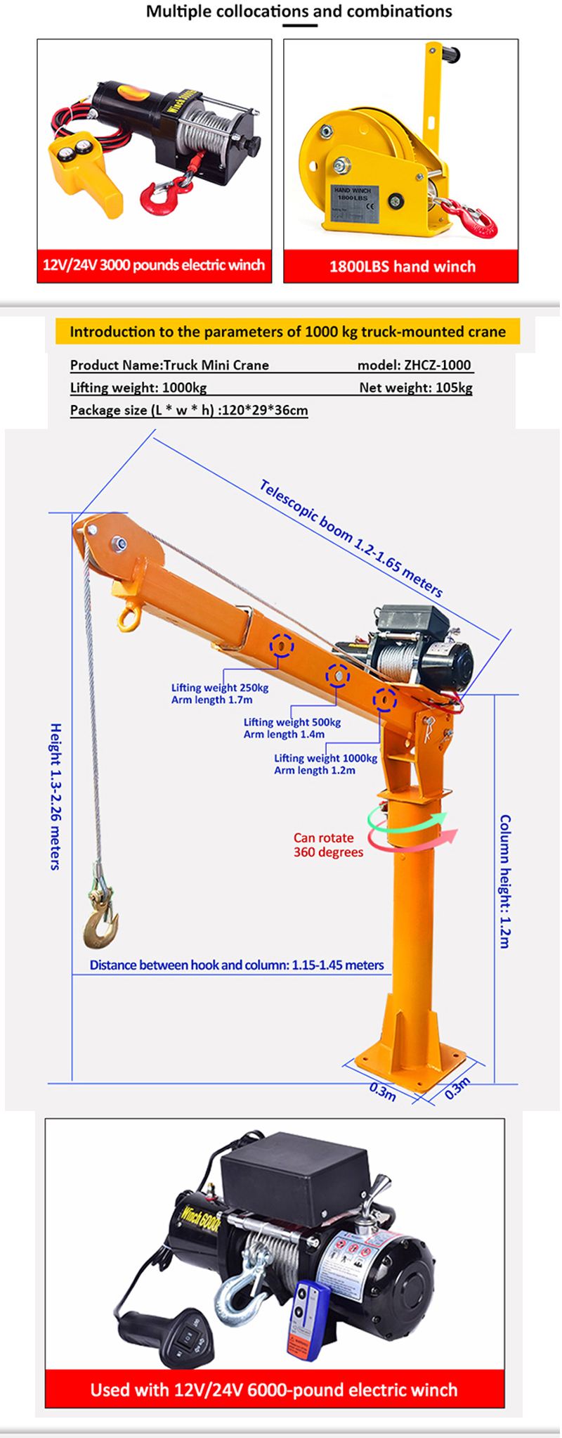 truck cranes portable electric hoist remote control mobile Jib mounted pickup arm lift small mini crane 500kg