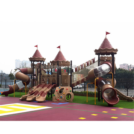 Community kids amusement facility children park playground equipment plastic slide group with swing
