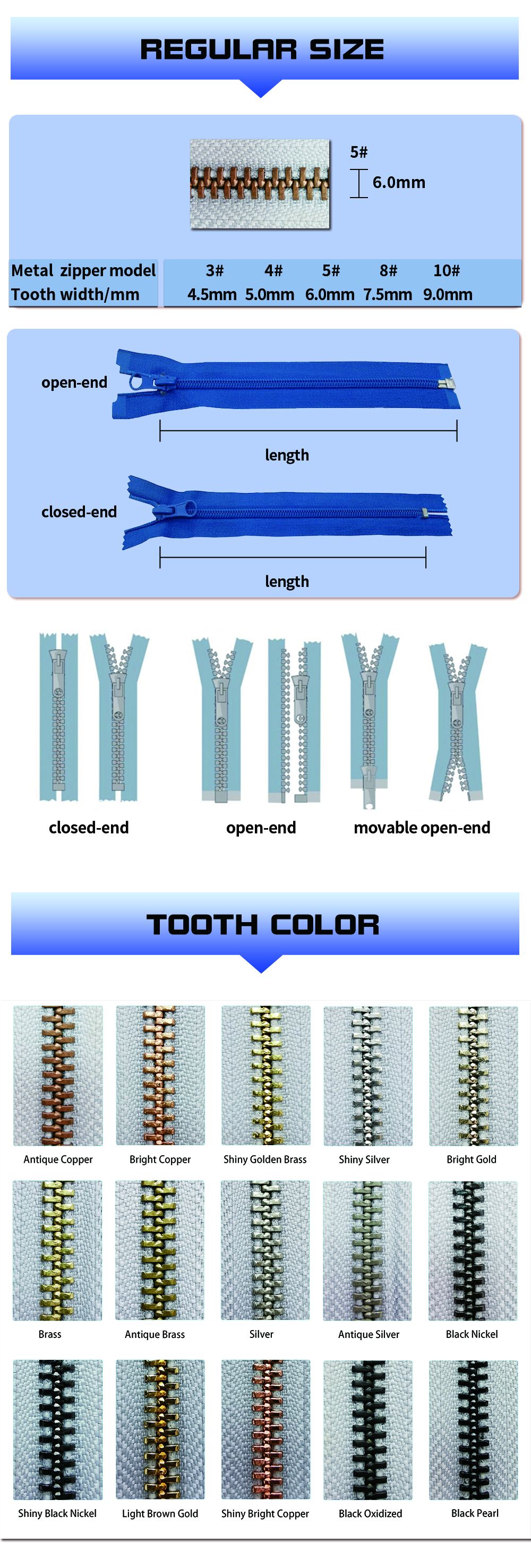 fancy oversize #20 metal zipper big teeth giant metal zipper roll separable zipper