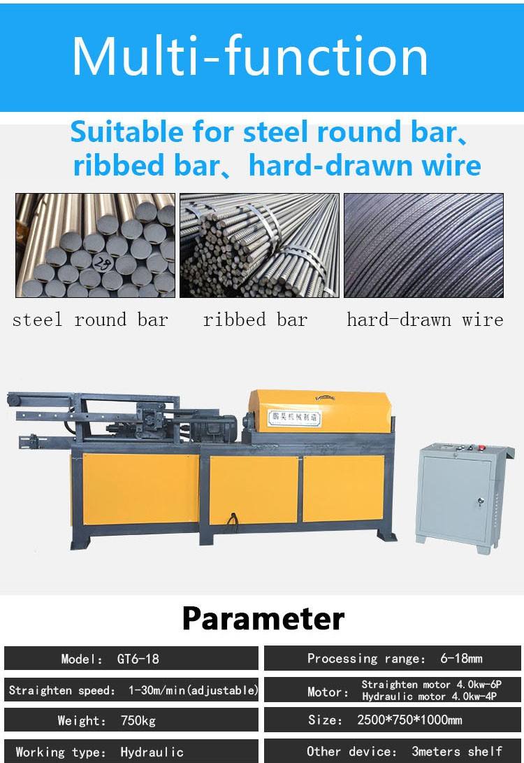 steel bar straightening and cutting machine for round rebar, coiled bar, deformed rebar