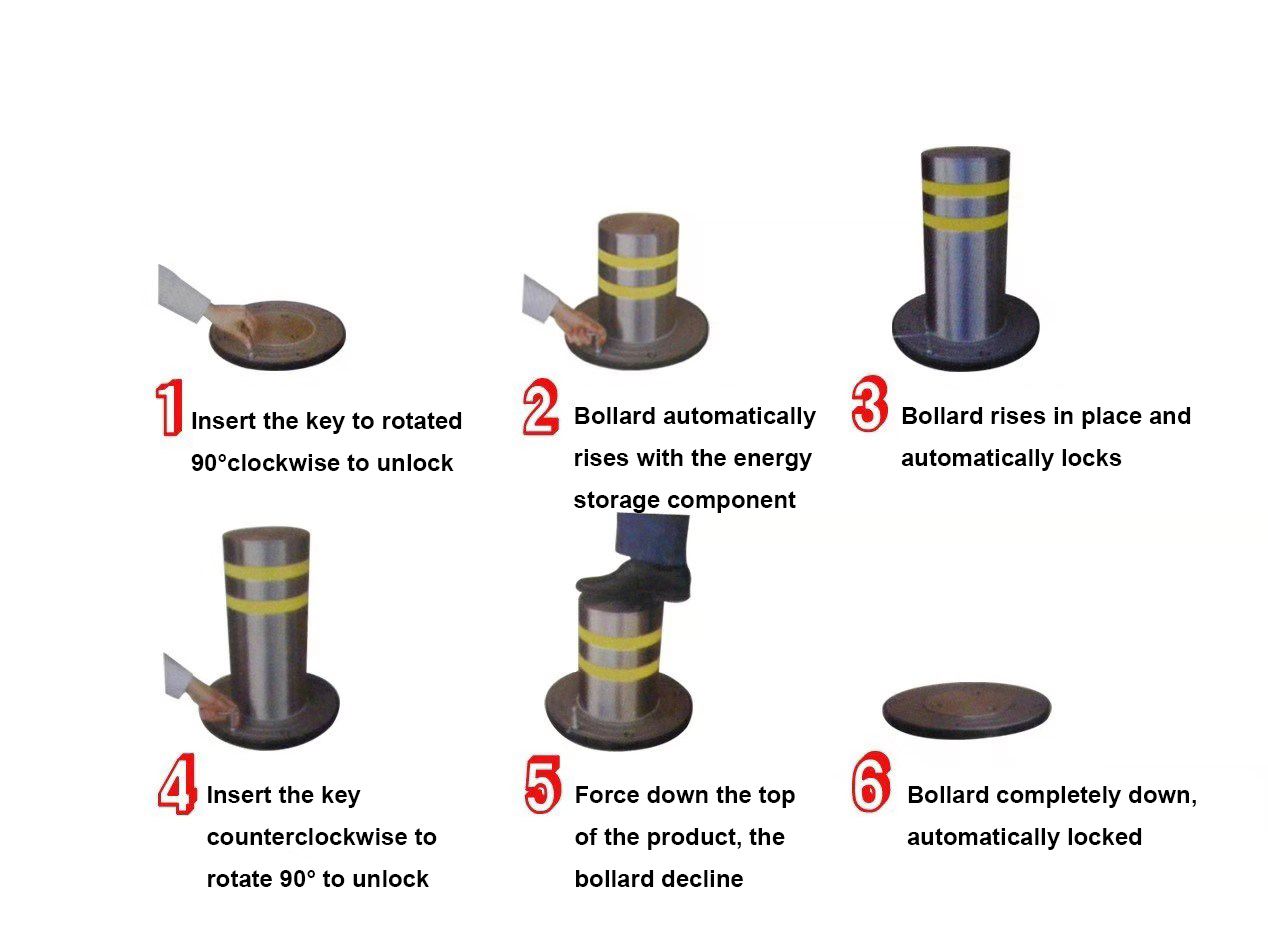 RICJ Semi-automatic Rising Bollard Toolstation LED Light Stainless Steel Safety Pneumatic Hydraulic Traffic Bollards