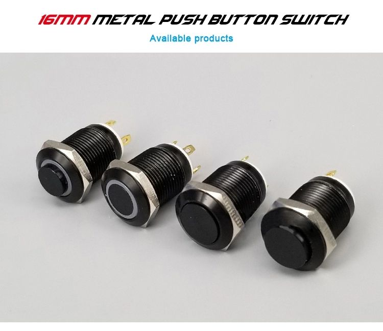 16mm push button switch  black metal momentary with LED