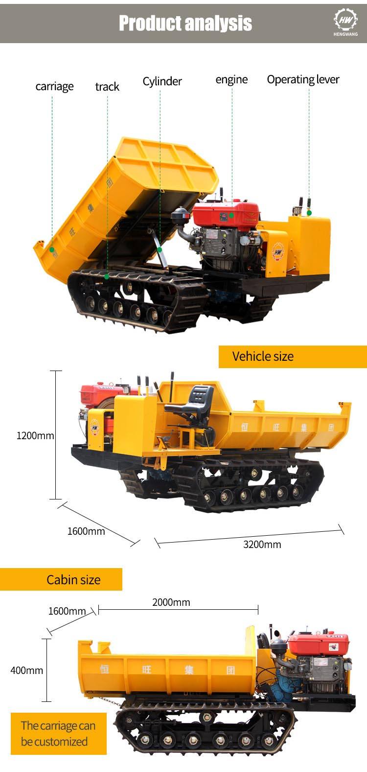New 3 Tons 4 Ton Crawler 3 Cubic Meters Mining Dump Truck
