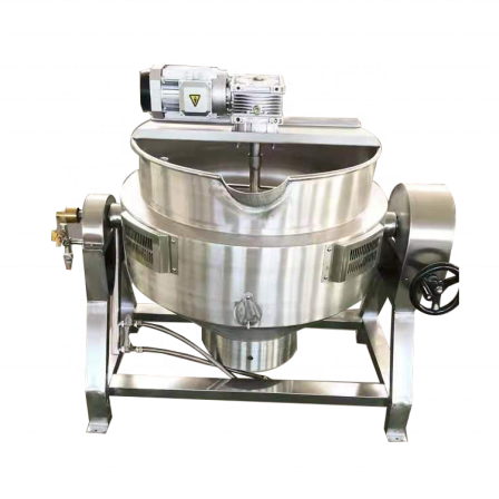 Industrial Gas Tilting Double Jacketed Kettle With Horizontal Mixer