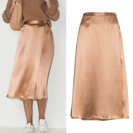 OEM Casual Women High-Waisted Silk Satin Skirts With Button Closure