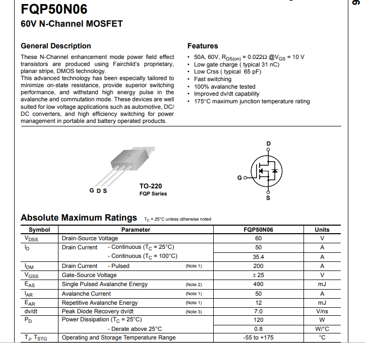 Transistor 50N06 Mosfet FQP50N06 Mosfet Transistor TO-220 FQP50N06 N-Channel 60V 50A China made/Original