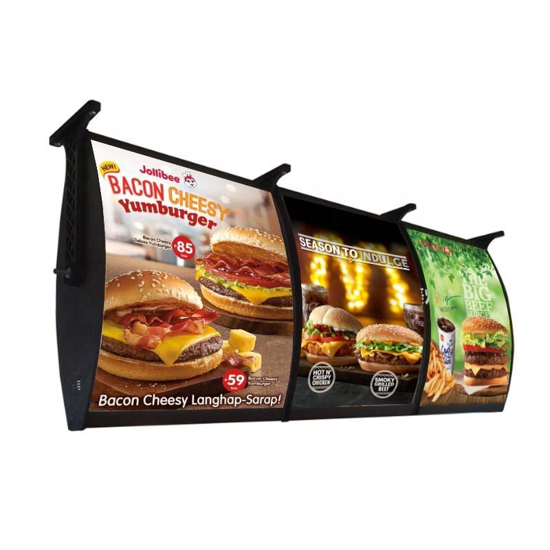 Sided curved LED meal boxes burger menu light boxes billboards