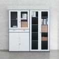 Glass doors office steel cabinet Gray and white 4-door with glass filing cabine