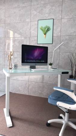 Spacious Workspace Electric Lift SystemGlass Desk Home Office With Top With Automatic Memory Smart Keyboard