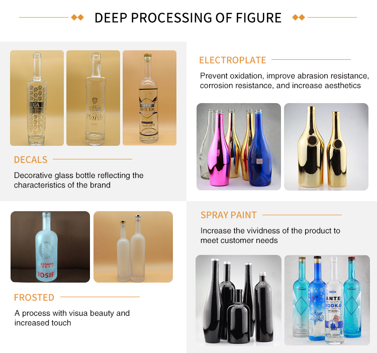 2021 Fancy custom design screen printing 750ml 375ml 700ml clear frosted vodka spirit whisky Liquor Empty glass bottle wholesale