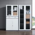 Glass doors office steel cabinet Gray and white 4-door with glass filing cabine