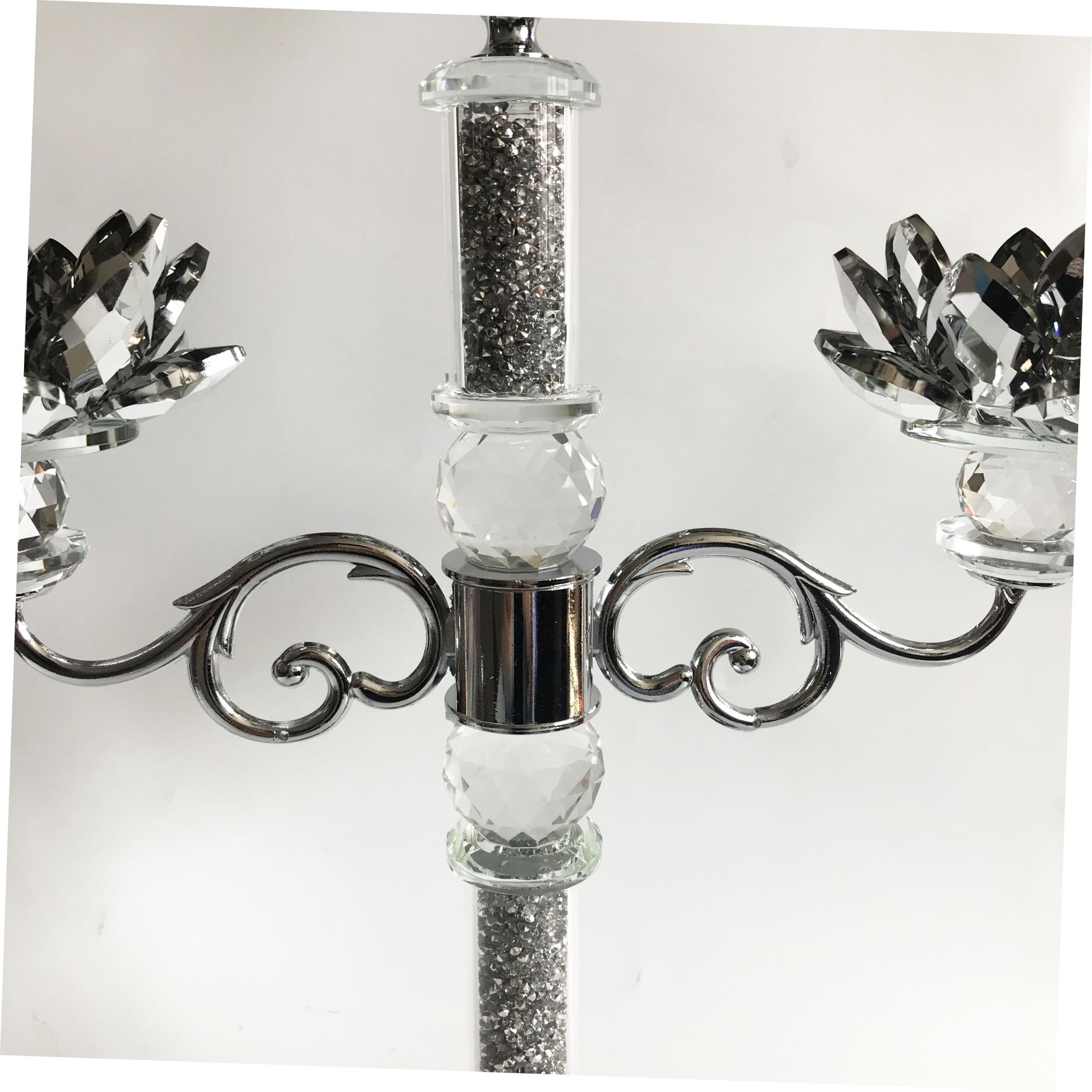 Shining 5 arms crystal candelabra centerpiece wedding party decoration black coated crystal glass lotus candle holder