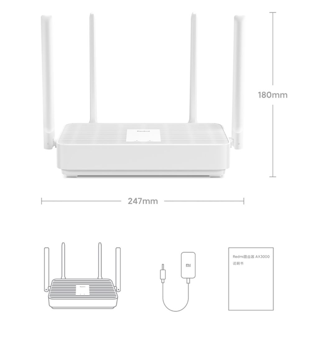 Xiaomi Redmi Router AX3000 Wifi 6 Mesh WIFI Gigabit 2.4G/5.0GHz Dual-Band Wireless Router Signal Amplifier High Gain Antenna