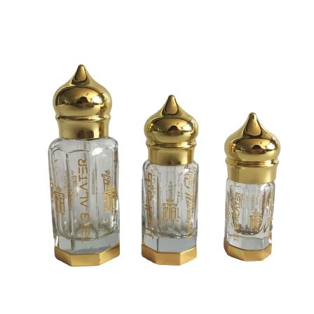 Wholesale Mini Octagonal Shape Arabian Attar Oud Essencial Oil Glass Bottle  Matching Super Metal Lids With Glass Stick