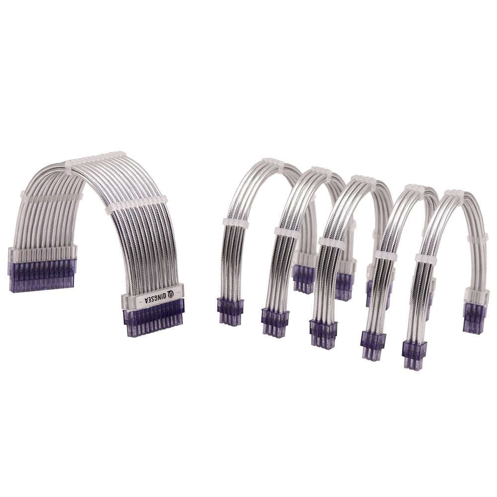 ATX Computer Power Supply Sleeved Extension Cable Kits 24pin 4+4pin  6+2pin for PC Sliver Plating Connectors Computer Cords