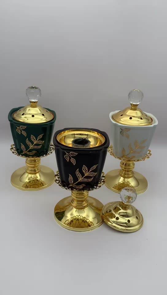 New  Arabic Bakhoor burner Crystal iron Ceramic Incense Burner