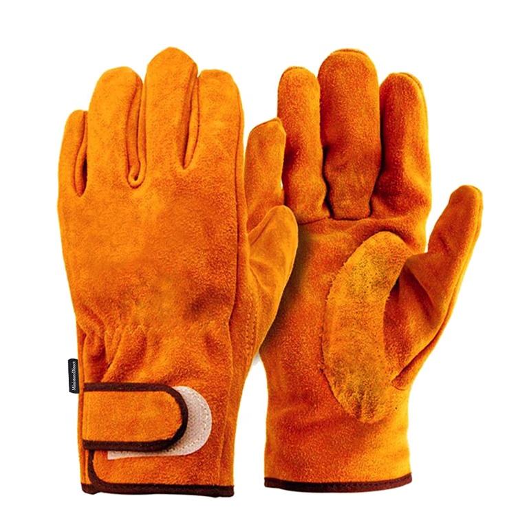 Custom yellow heat-resisting cow split leather short welder  safe work Protective gloves