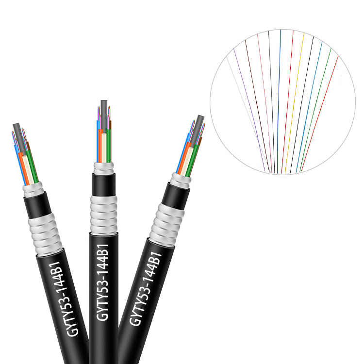 Outdoor Underground Direct Buried Double Sheath Armored 4 8 12 24 Cores Optical Cable 16 Core Fiber Optic Cable  Gyty53