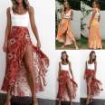 New 2021 Women's Sexy Floral High Waist Boho Ruffled Long Skirt Split Boho Beach Wrap Skirts Fashion Sexy Skirts Summer