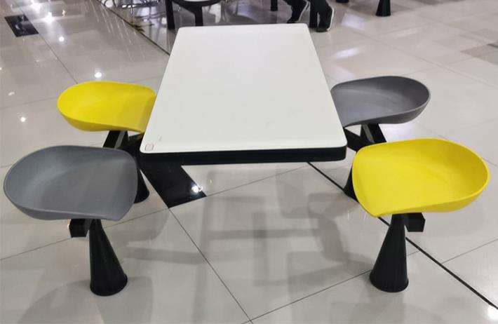 Rectangular Table With 4 Fixed Chairs For Canteen Furniture
