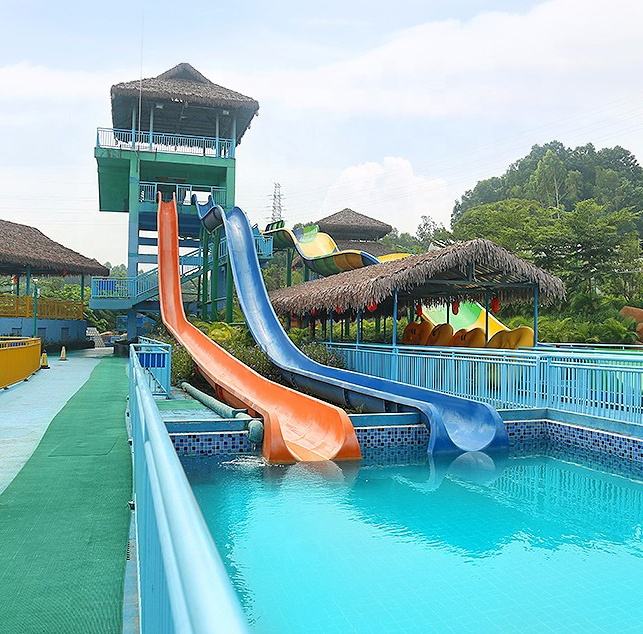 China water park rides supplier giant water play equipment custom fiberglass body slide wave rainbow slide