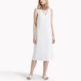 2021 New Arrival Summer V Neck Shift White Linen Dress Women