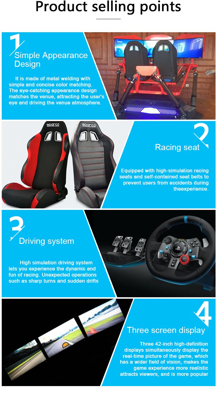 New technology 3 screens racing simulator seat/play seat racing simulator f1 earn money driving simulator game virtual reality