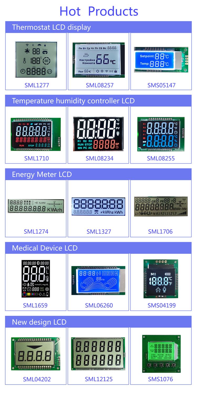 Monochrome LCD Manufacturer TN HTN FSTN VA screen custom size 7 segment LCD Display for Temperature Energy meter lcd