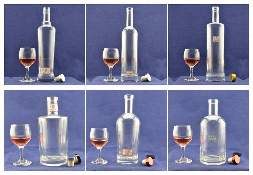 Fancy empty spirits liquor glass bottle Customized design thick bottom cork vodka whisky 750ml flint glass bottle
