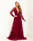 Elegant Women Deep V-neck Sleeveless Floral Lace Hollow Out Long Maxi Dress Evening Formal Party Prom Ball Gown Red Vestido