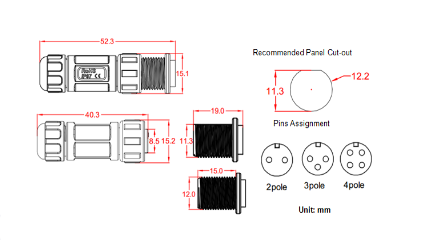M12 2 3 4 5 6 7 8 Pin electric motor ip68 power panel mount mini waterproof connector