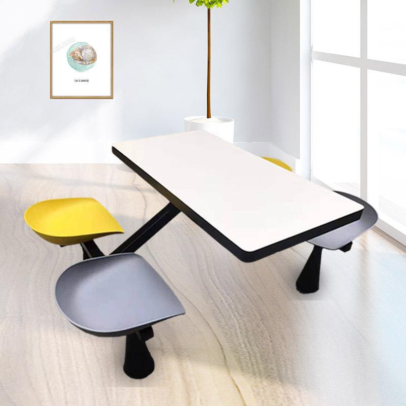 Rectangular Table With 4 Fixed Chairs For Canteen Furniture