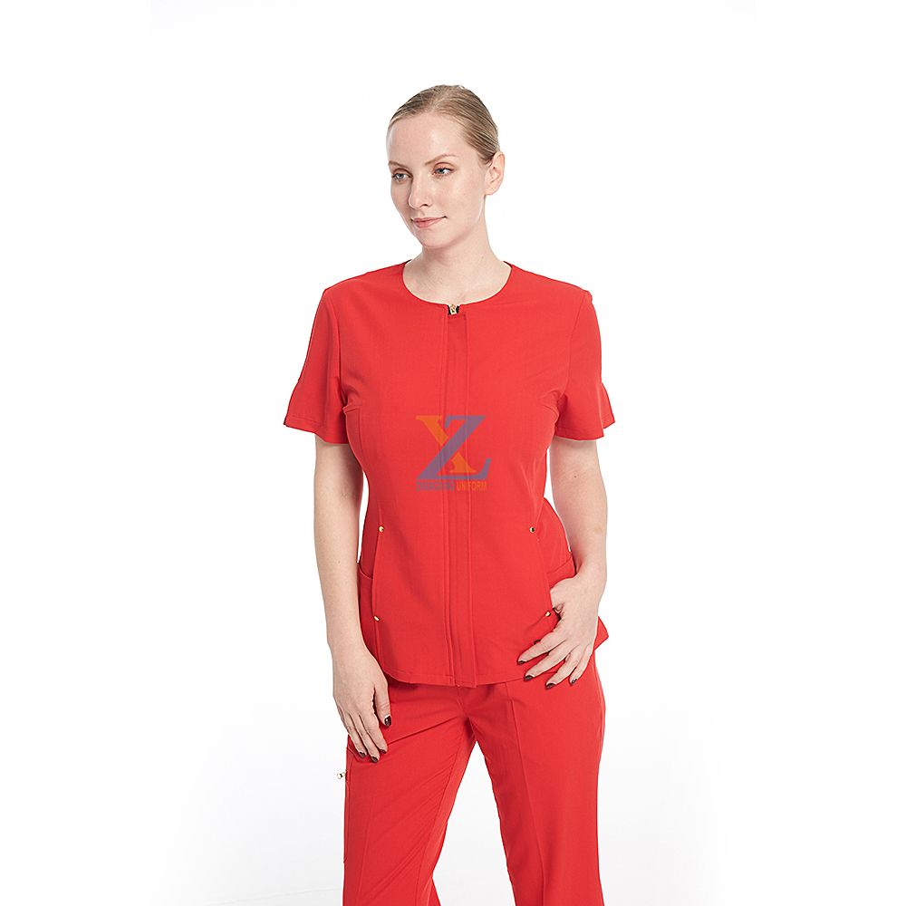 OEM custom printed logo Women short sleeve trendy style v neck Dental Uniform Scrubs with label