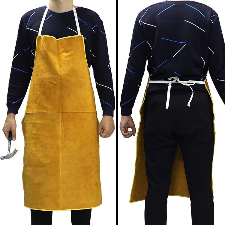 Yellow Cow Split Fire Resistant Barbeque Industrial Safety Clothing leather Welding Apron