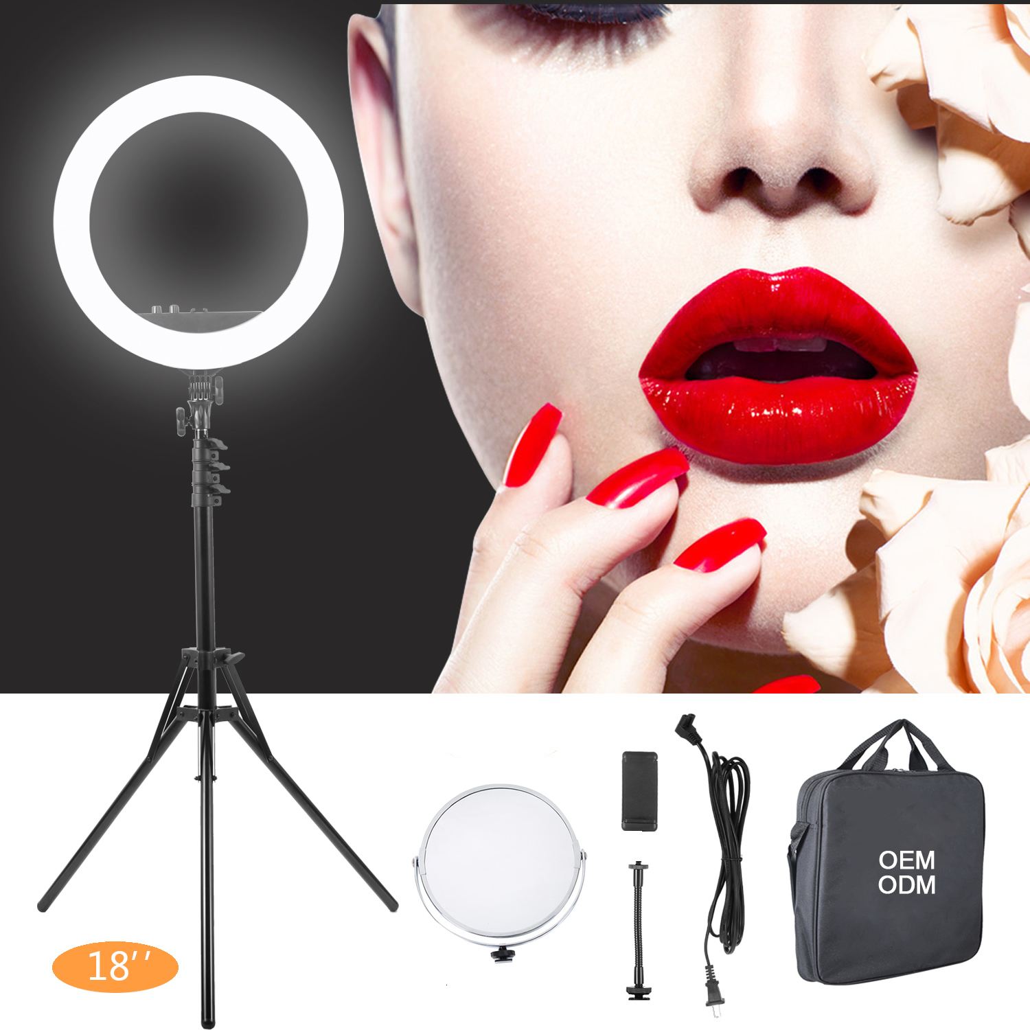 18 inch Portable Clip Phone Circle Ring Fill Light Tripod Stand LED Selfie Ring Light Selfie Ring Phone Photo