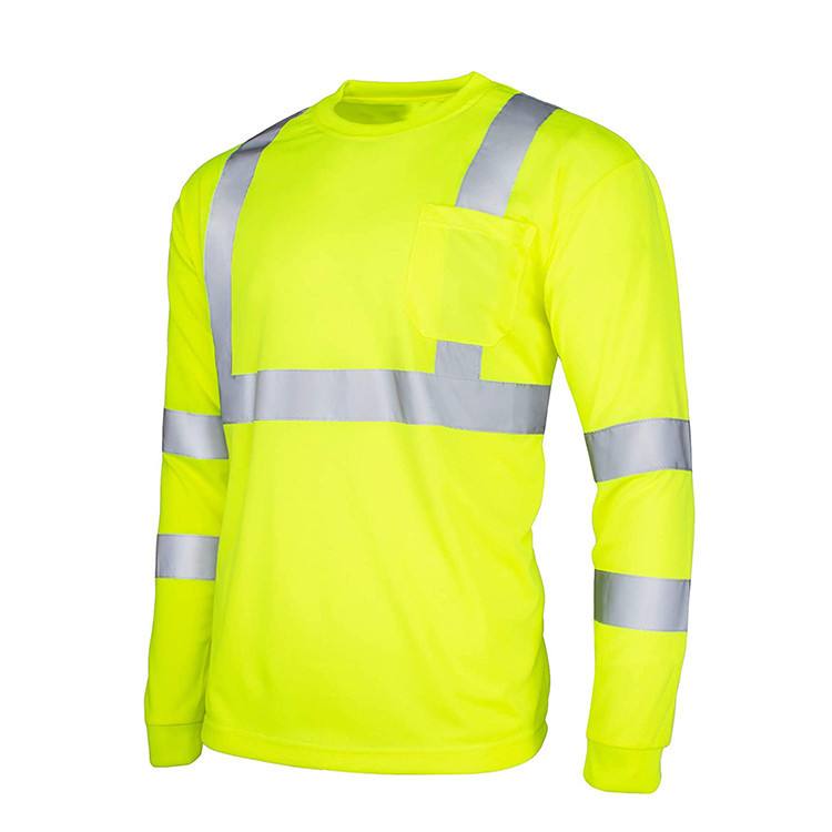 2021 Custom High Visibility Work Uniform Tshirt Safety Reflective Construction Long Sleeve T Shirt