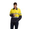 Hot Sale Customized Logo Yellow / Navy Industrial Construction Hi Vis Cotton Drill Work Shirt