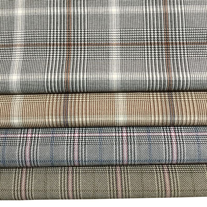 fashion check style polyester viscose quality suit fabric