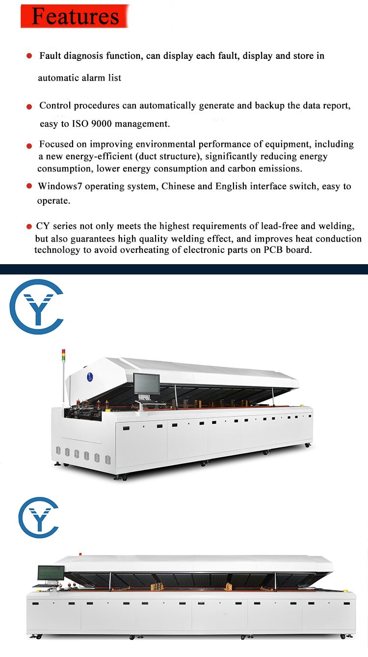 CY-F820S smt 8 zones lead free reflow soldering machine pcba assembly line reflow oven