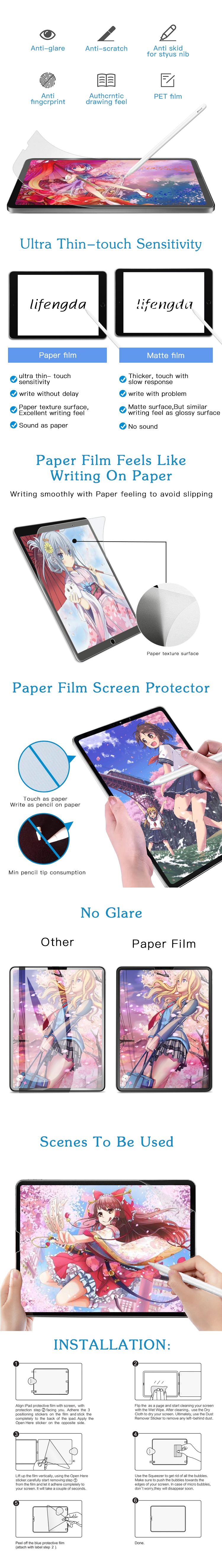 Clear paper feel texture screen protector  for ipad 12.9 anti-glare hand writing film