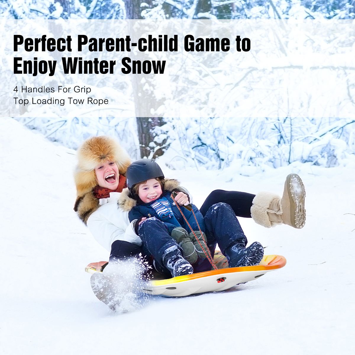 Woowove New Style 48'' Snow with 2 Handles and Pull Rope for Unisex Kids Adult