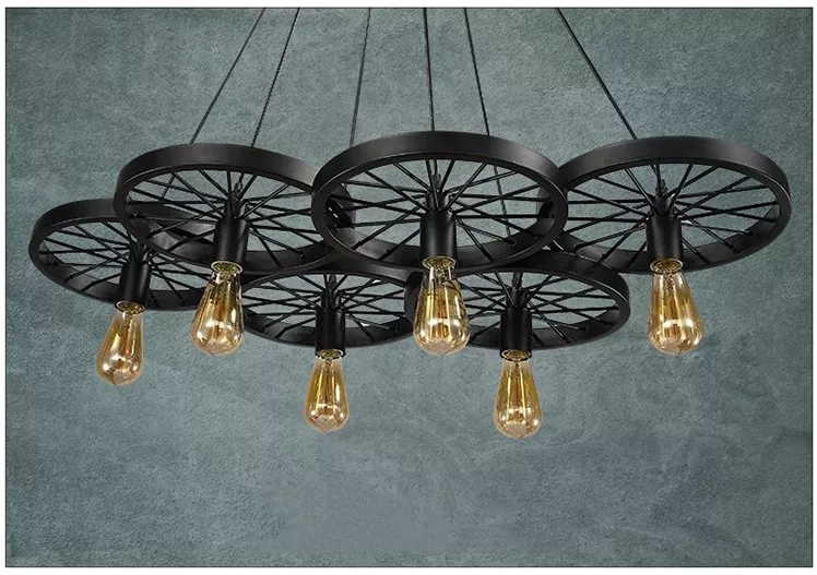 bar black wheel decorative large LED Edison antique Iron chandelier