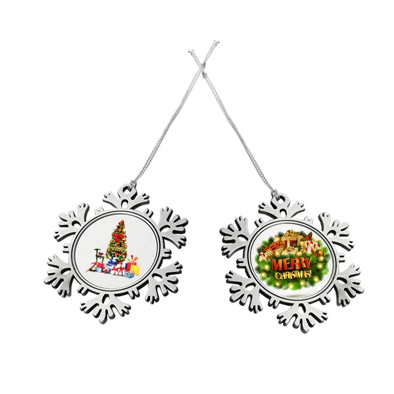 New Customized Logo Printable Metal Snow Xmas Ornament Sublimation Snowflake Christmas Ornament