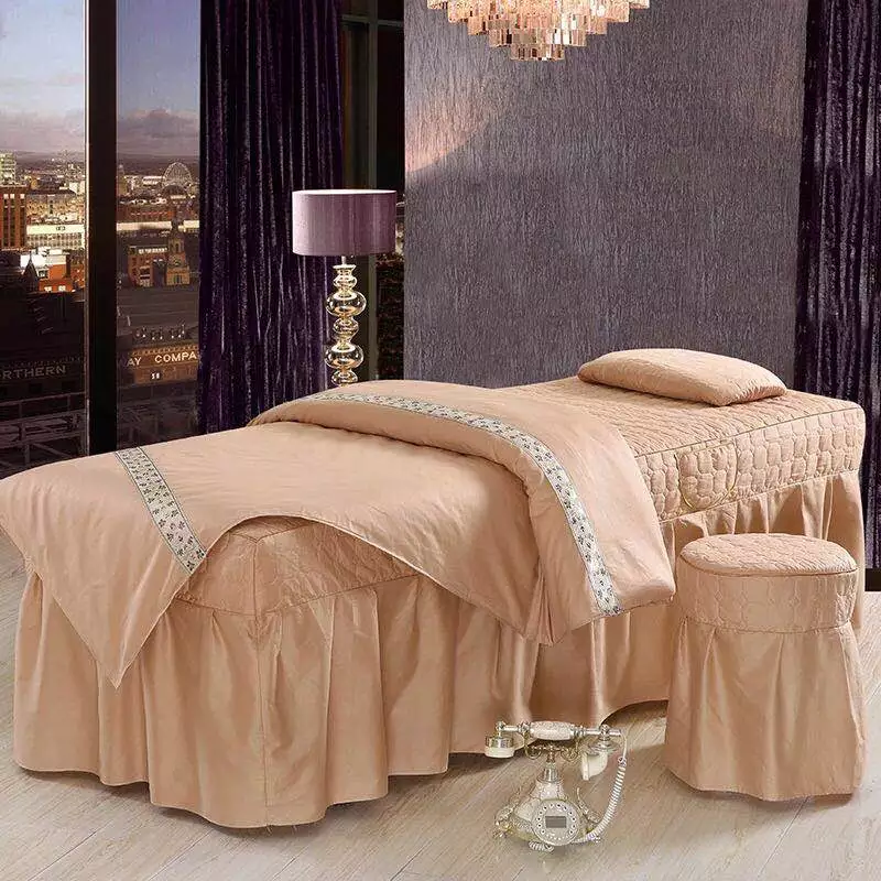 4 Pieces SPA Bedding Set Cotton Soft Skin Fell Pure Color Quilt Bed Sheet Set beauty salon massage facial bed sets bed linen