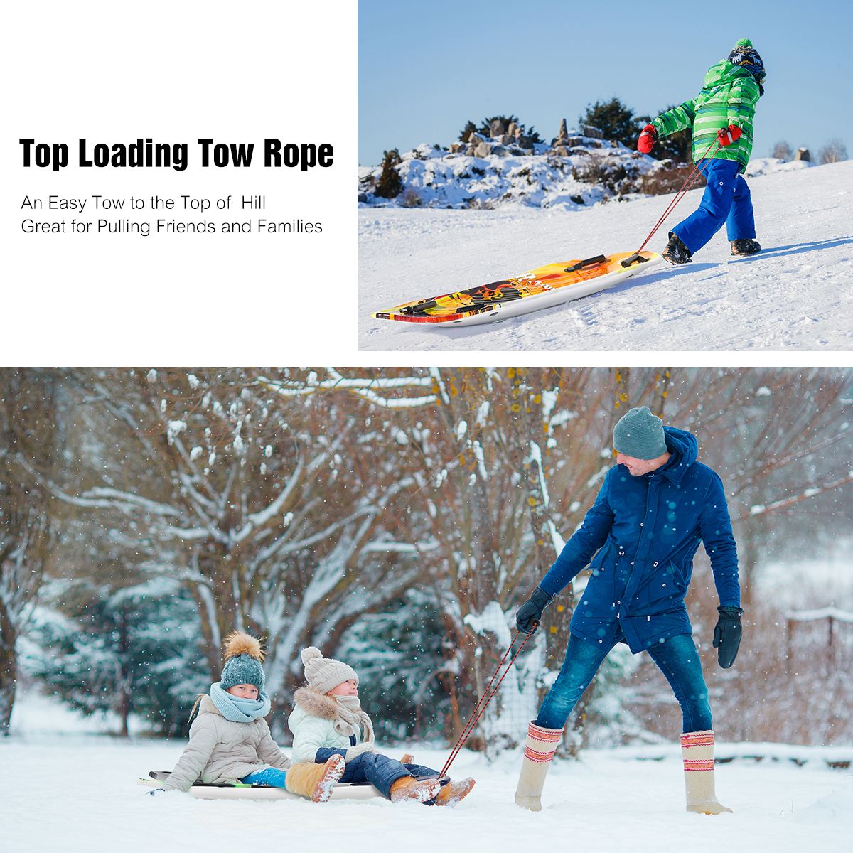 Woowove New Style 48'' Snow with 2 Handles and Pull Rope for Unisex Kids Adult